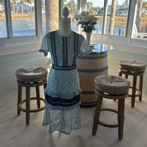 PrettyLittleThing Dresses & Skirts - Dusty Blue Lace Ruffle Detail Midi Dress by “pretty little thing” size 6